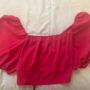 "Bold Allure: Hot Pink Puff Sleeve Crop Top